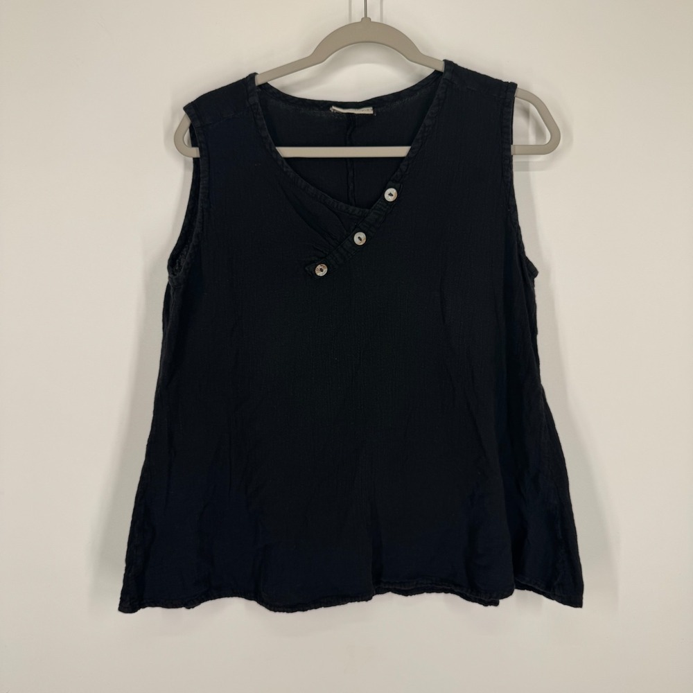 Cottonways Gauze Tank ToV-Neck 100% Cotton Black Size 2 Boho Lagenlook